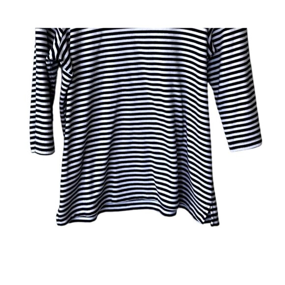 Quacker Factory Womens Top Sz M 3/4 Sleeve Embellished Black Stripe Sand Dollar - Picture 4 of 11